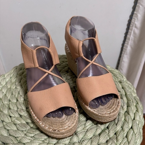 Eileen Fisher Whim Nude Leather Espadrille Wedge Slip On Sandals NWOB - Picture 3 of 9